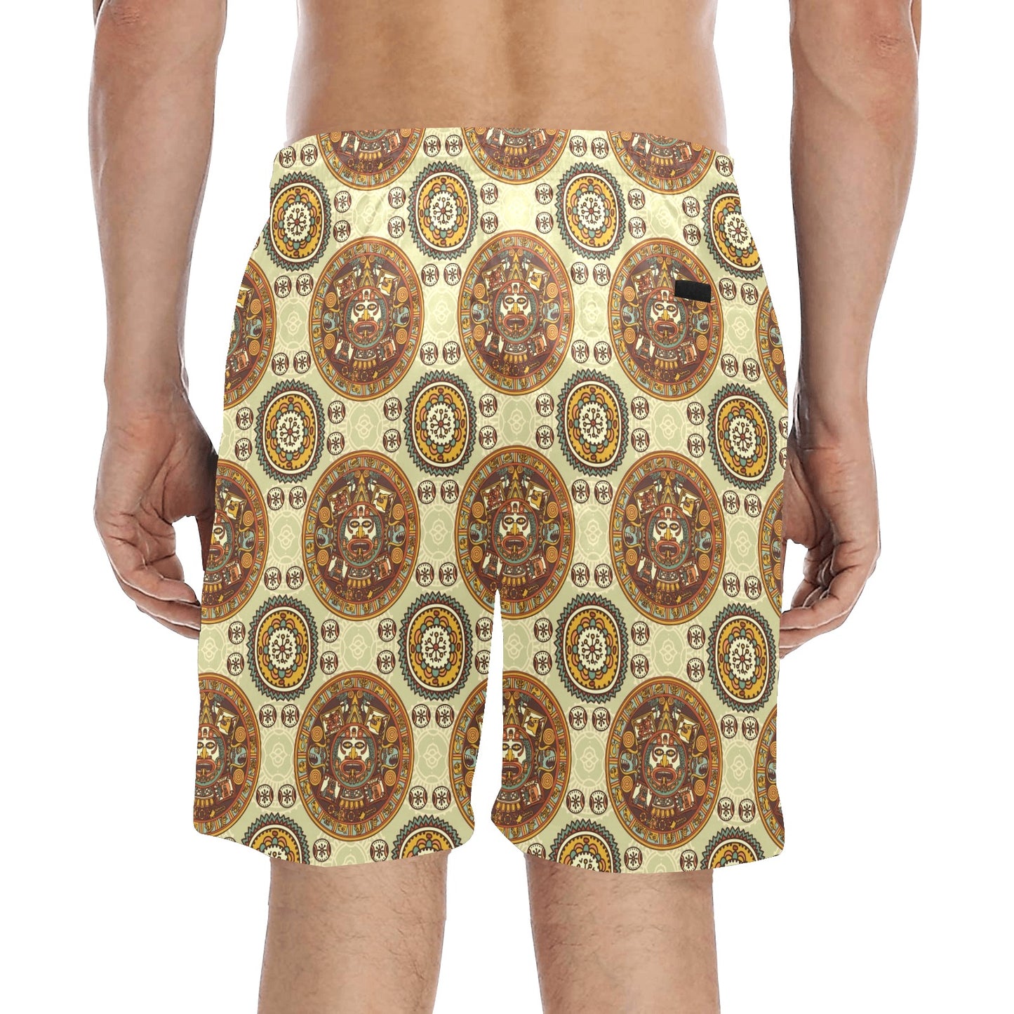Calendar Aztec Themed Print Pattern Men's Swim Trunks Beach Shorts