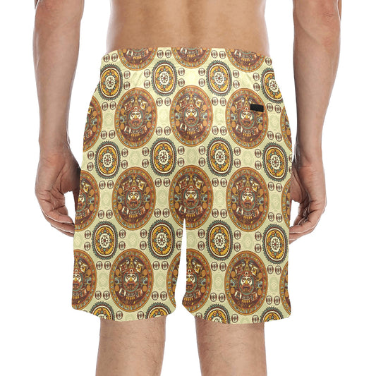 Calendar Aztec Themed Print Pattern Men's Swim Trunks Beach Shorts