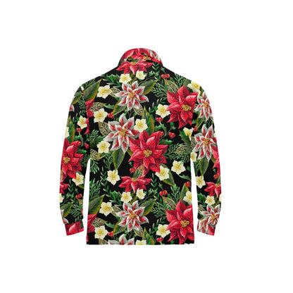 Poinsettia Pattern Print Design POT05 Long Sleeve Polo Shirt For Men's
