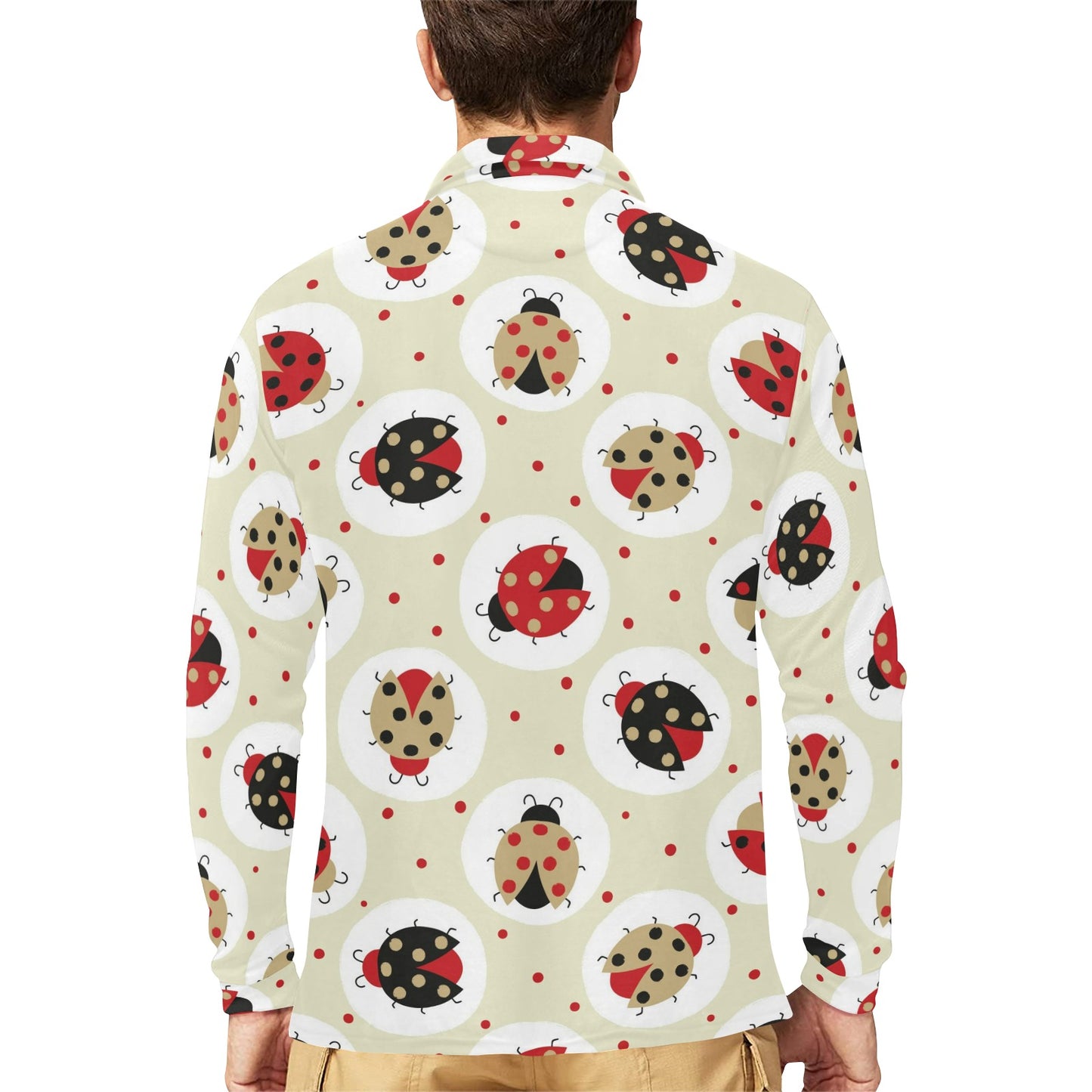 Ladybug Pattern Print Design 03 Long Sleeve Polo Shirt For Men's