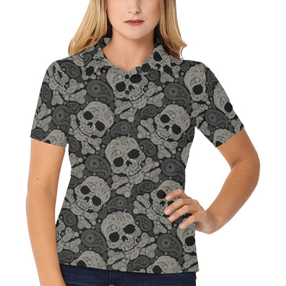 Paisley Skull Pattern Print Design A01 Women's Polo Shirt