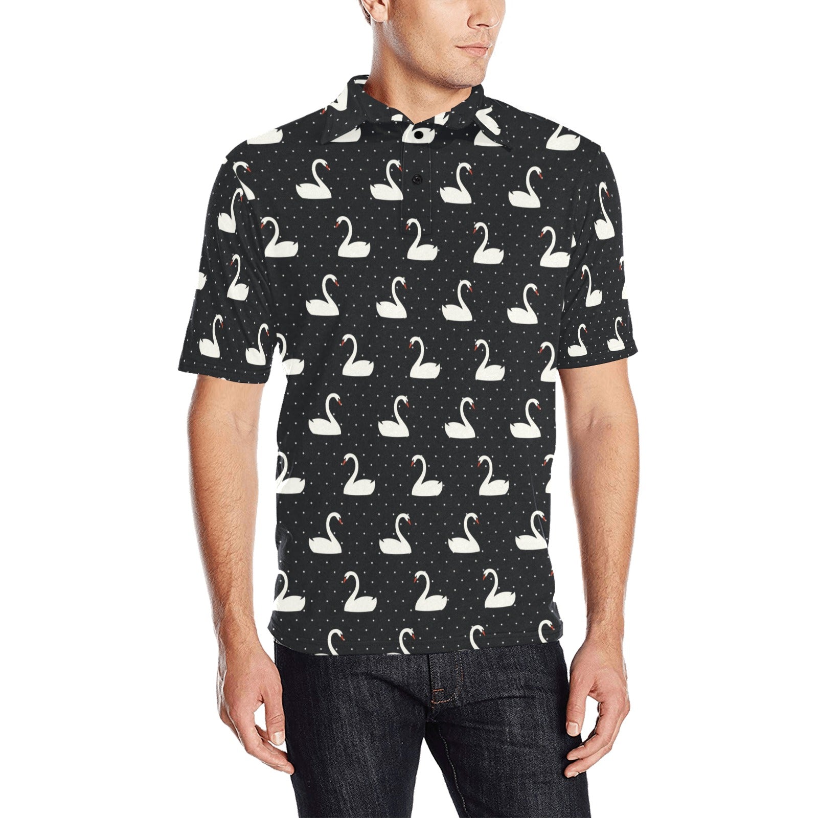 Swan Print Design LKS401 Men Polo Shirt