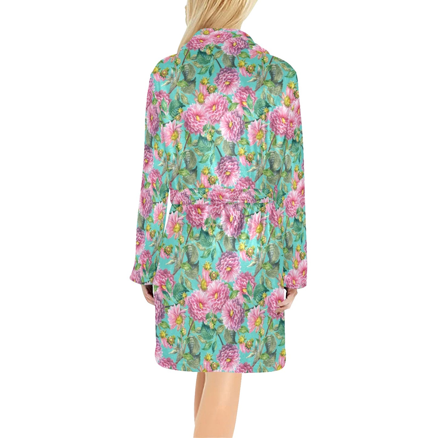 Dahlia Pattern Print Design DH07 Women's Fleece Robe