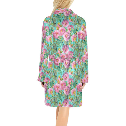 Dahlia Pattern Print Design DH07 Women's Fleece Robe