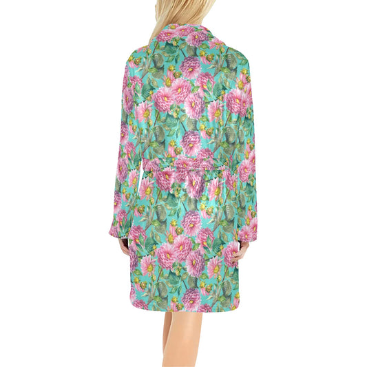 Dahlia Pattern Print Design DH07 Women's Fleece Robe