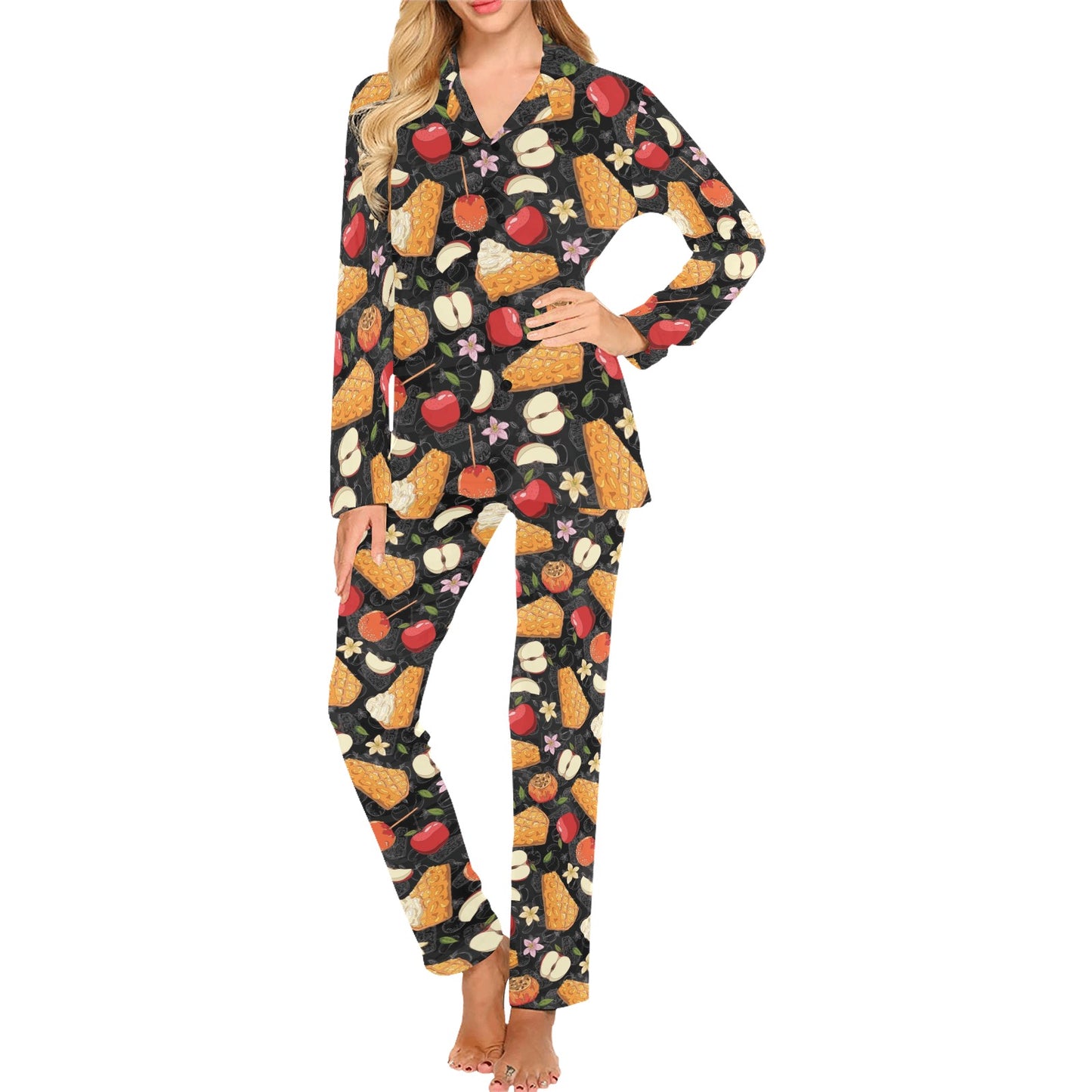 Apple Pie Pattern Print Design 01 Women's Long Pajama Set