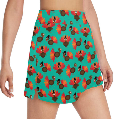 Thanksgiving Print Design LKS307 17" Golf & Pickleball Skort with Pockets