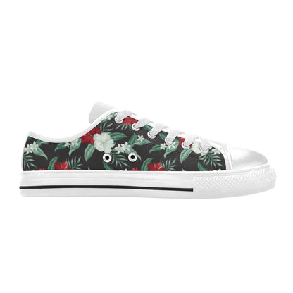 Tropical Flower Print Design LKS303 Women's White Low Top Shoes