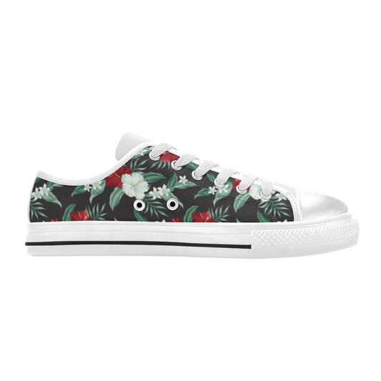 Tropical Flower Print Design LKS303 Women's White Low Top Shoes