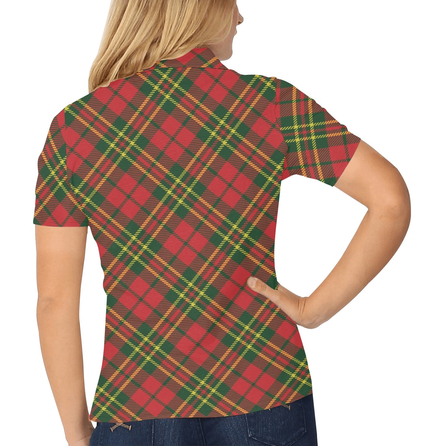 Plaid Holiday Pattern Print Design A01 Women's Polo Shirt