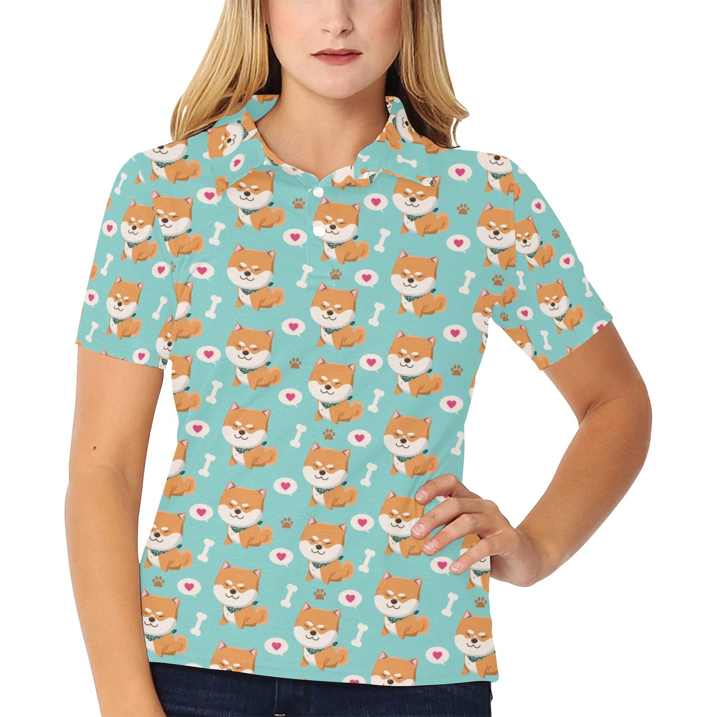 Shiba Inu Print Design LKS3013 Women's Polo Shirt