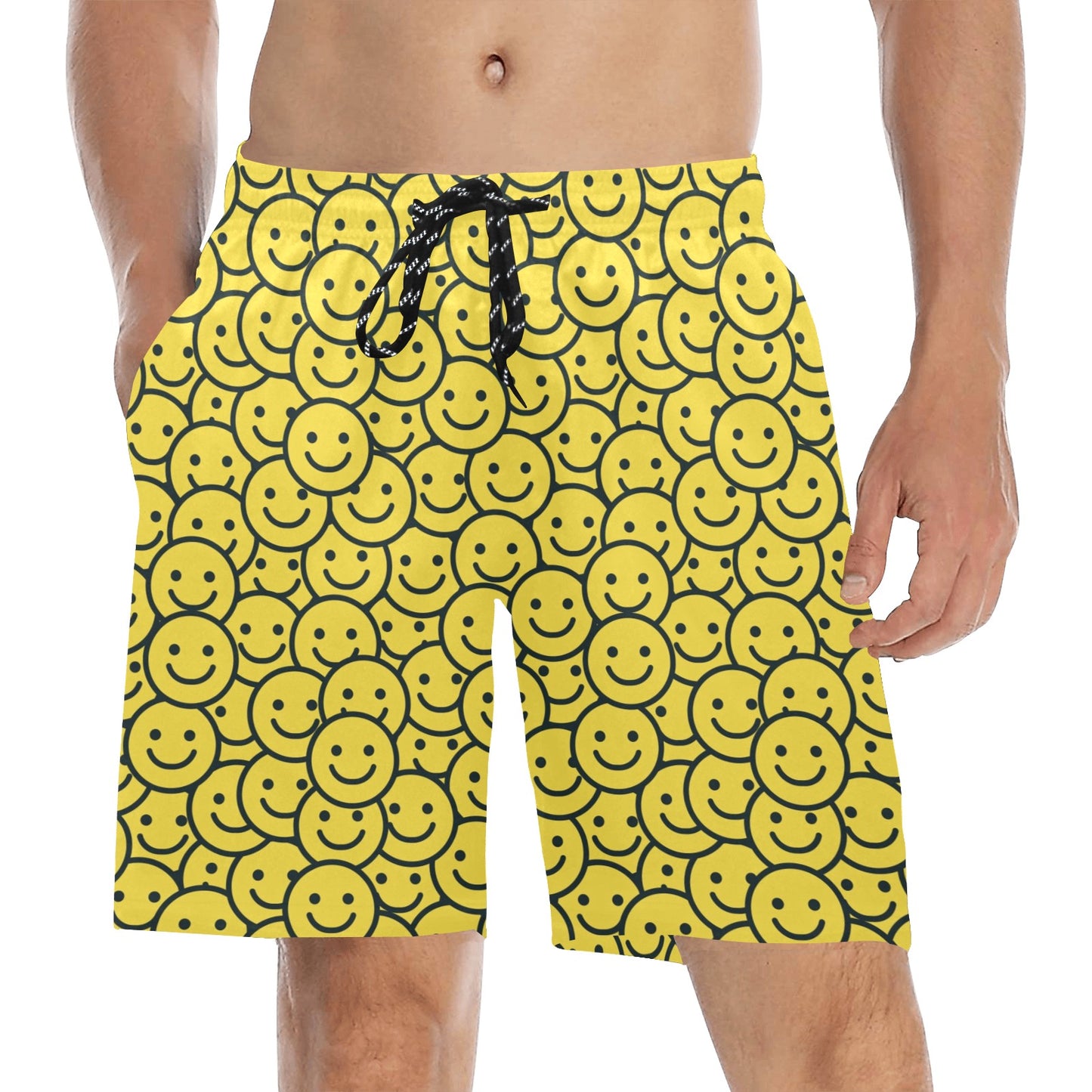Smiley Face Emoji Print Design LKS302 Men's Swim Trunks Beach Shorts