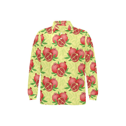 Pomegranate Pattern Print Design PG07 Long Sleeve Polo Shirt For Men's