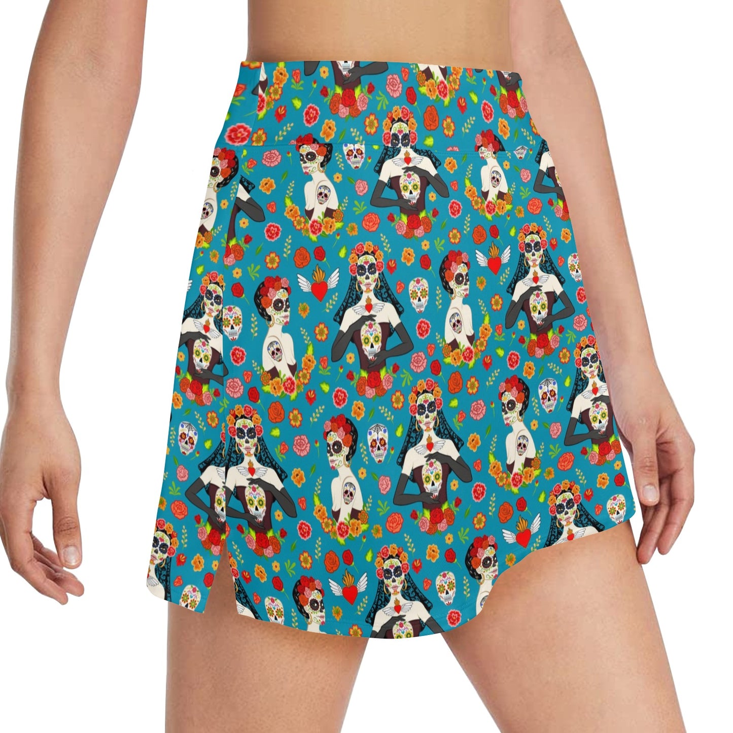 Day of the Dead Old School Girl Design 17" Golf & Pickleball Skort with Pockets