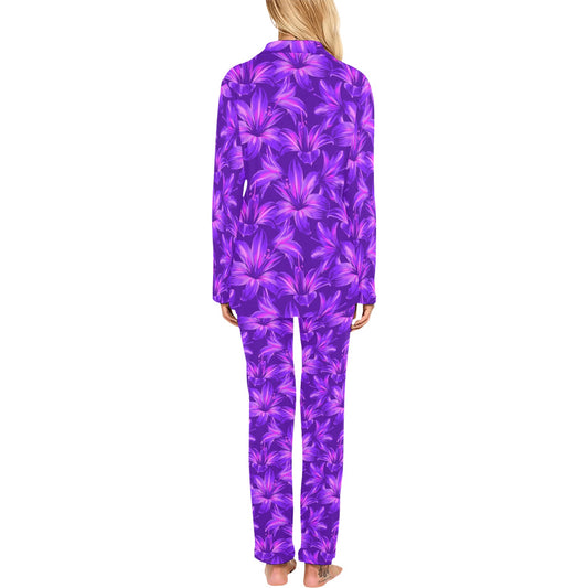 Amaryllis Pattern Print Design AL03 Women's Long Pajama Set