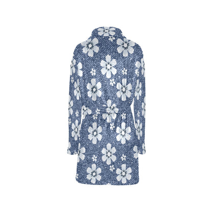 Jean Flower Pattern Print Design 03 Women's Fleece Robe