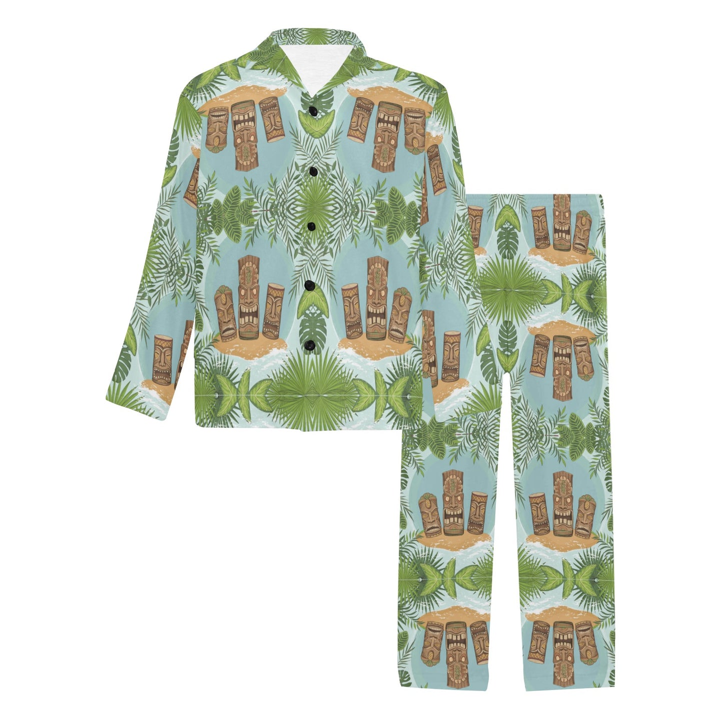 Tiki Wood Island Men's Long Pajama Set