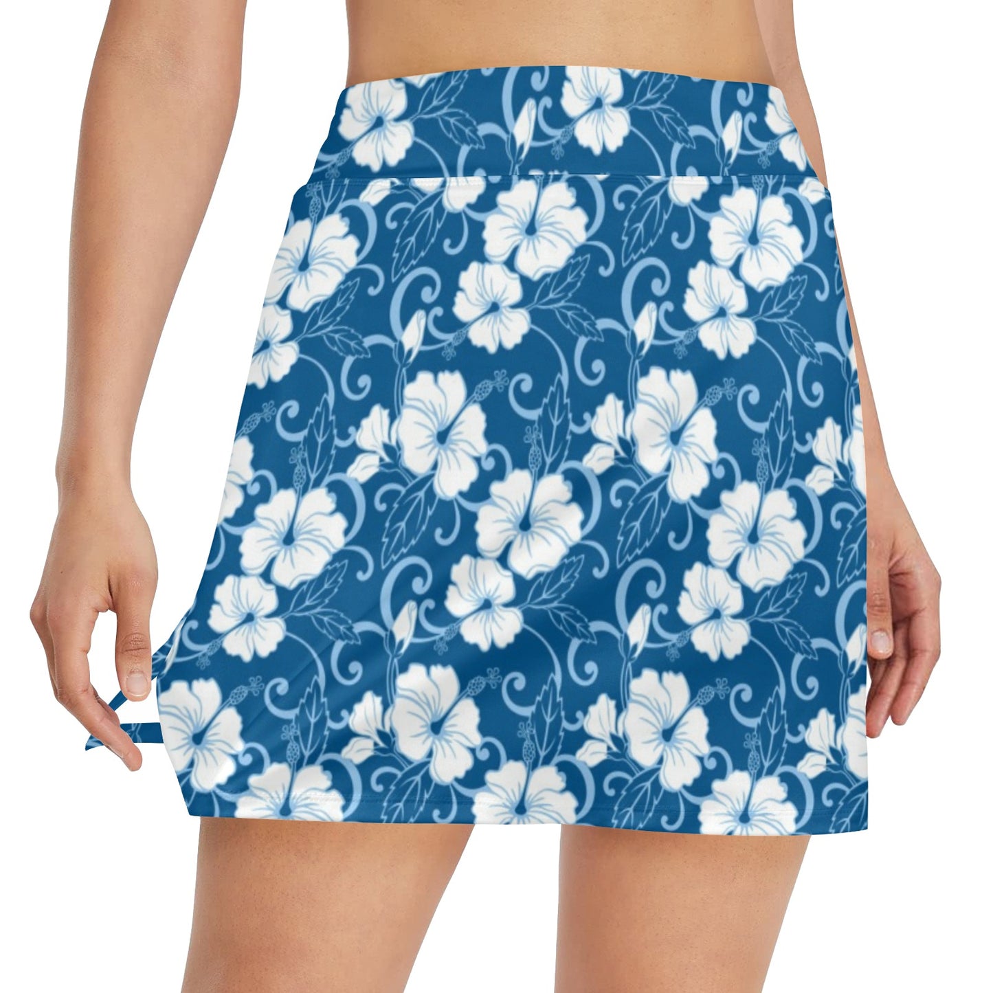 Hibiscus Blue Flower Hawaiian Print 17" Golf & Pickleball Skort with Pockets