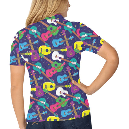 Ukulele Pattern Print Design 02 Women's Polo Shirt