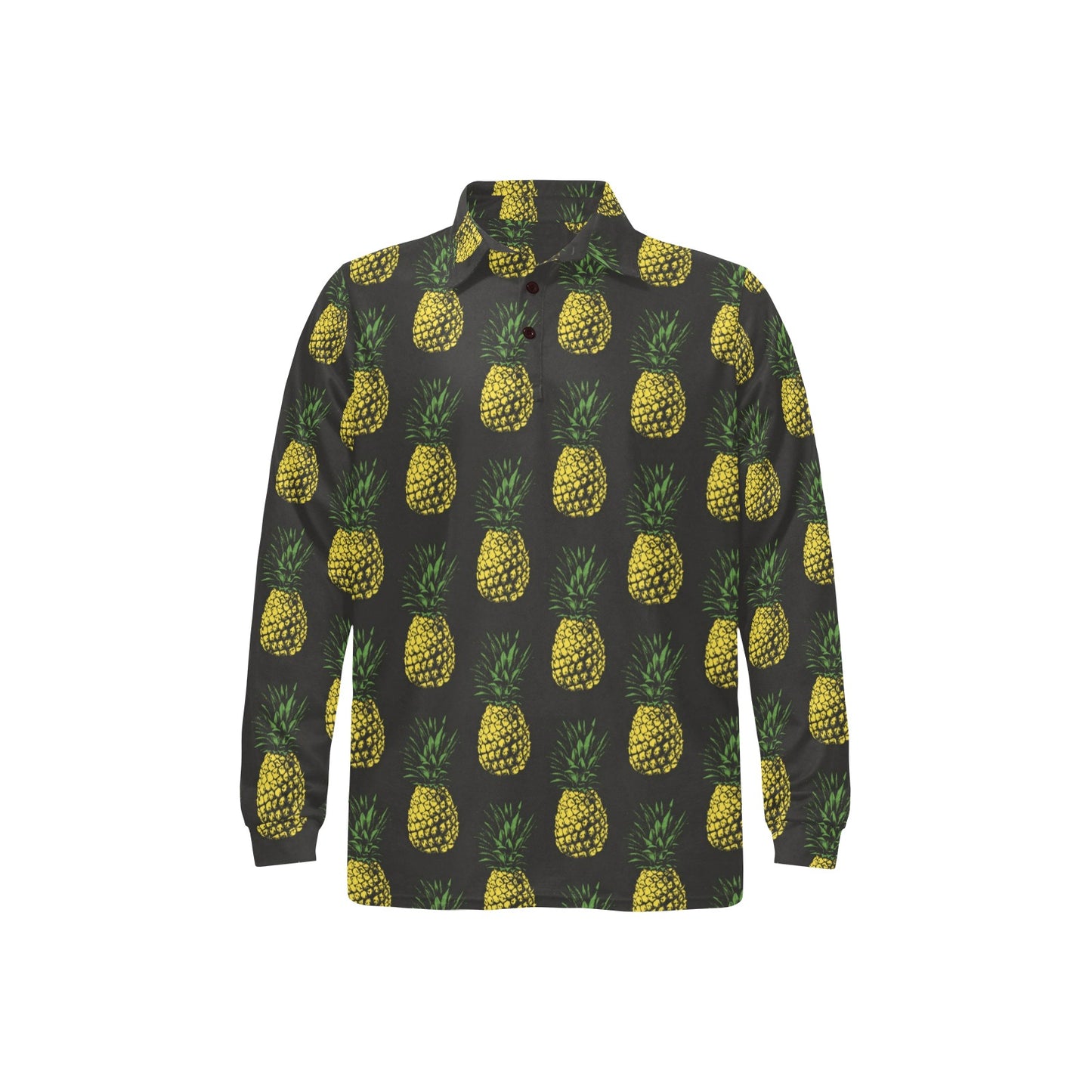 Gold Pineapple Long Sleeve Polo Shirt For Men's