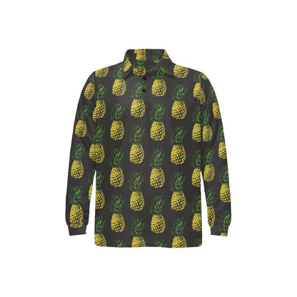 Gold Pineapple Long Sleeve Polo Shirt For Men's
