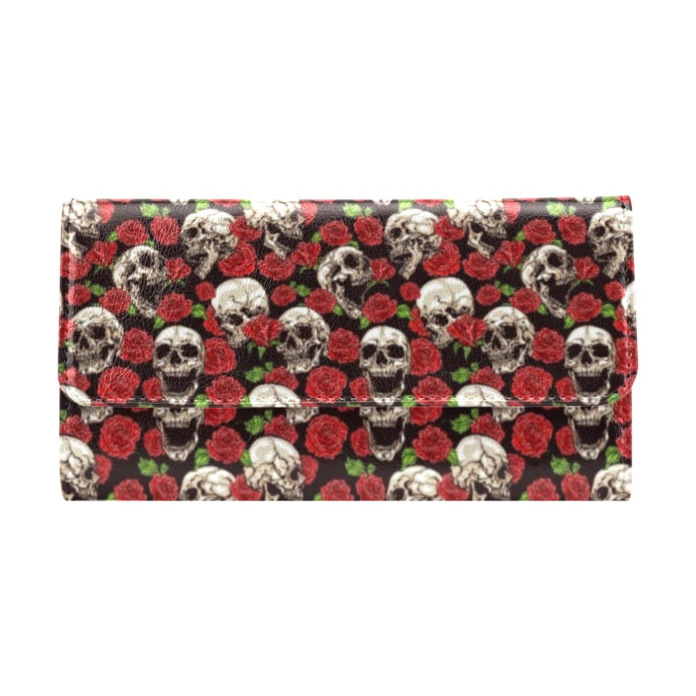 Skull Roses Design Themed Print Women's Trifold Wallet
