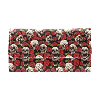 Skull Roses Design Themed Print Women's Trifold Wallet