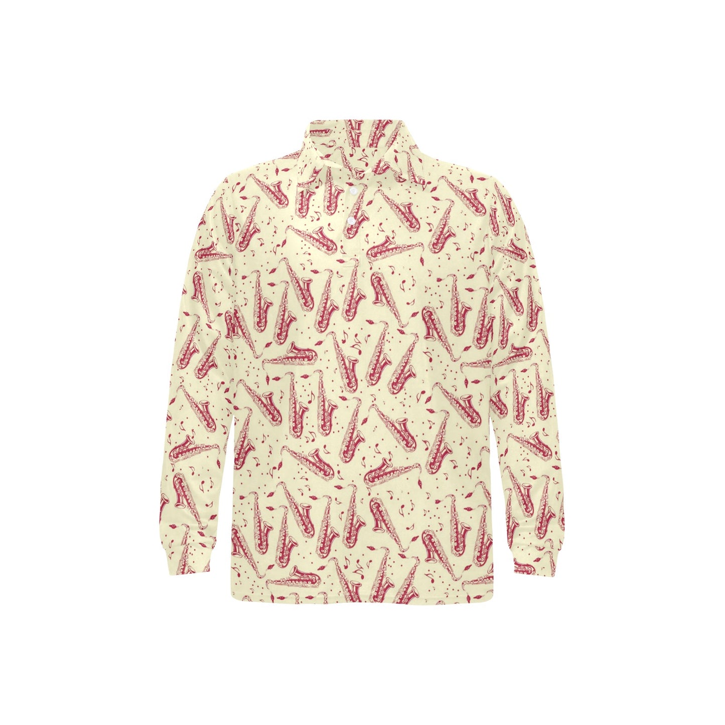 Saxophone Print Design LKS402 Long Sleeve Polo Shirt For Men's