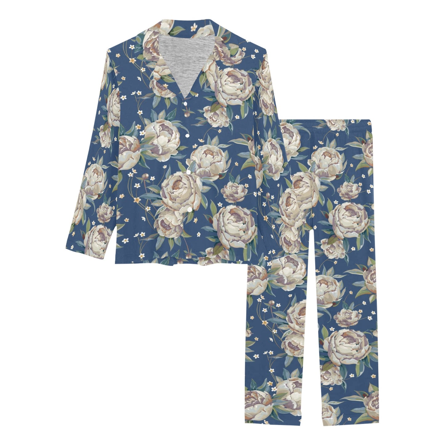 Peony Pattern Print Design A03 Women's Long Pajama Set