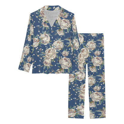 Peony Pattern Print Design A03 Women's Long Pajama Set
