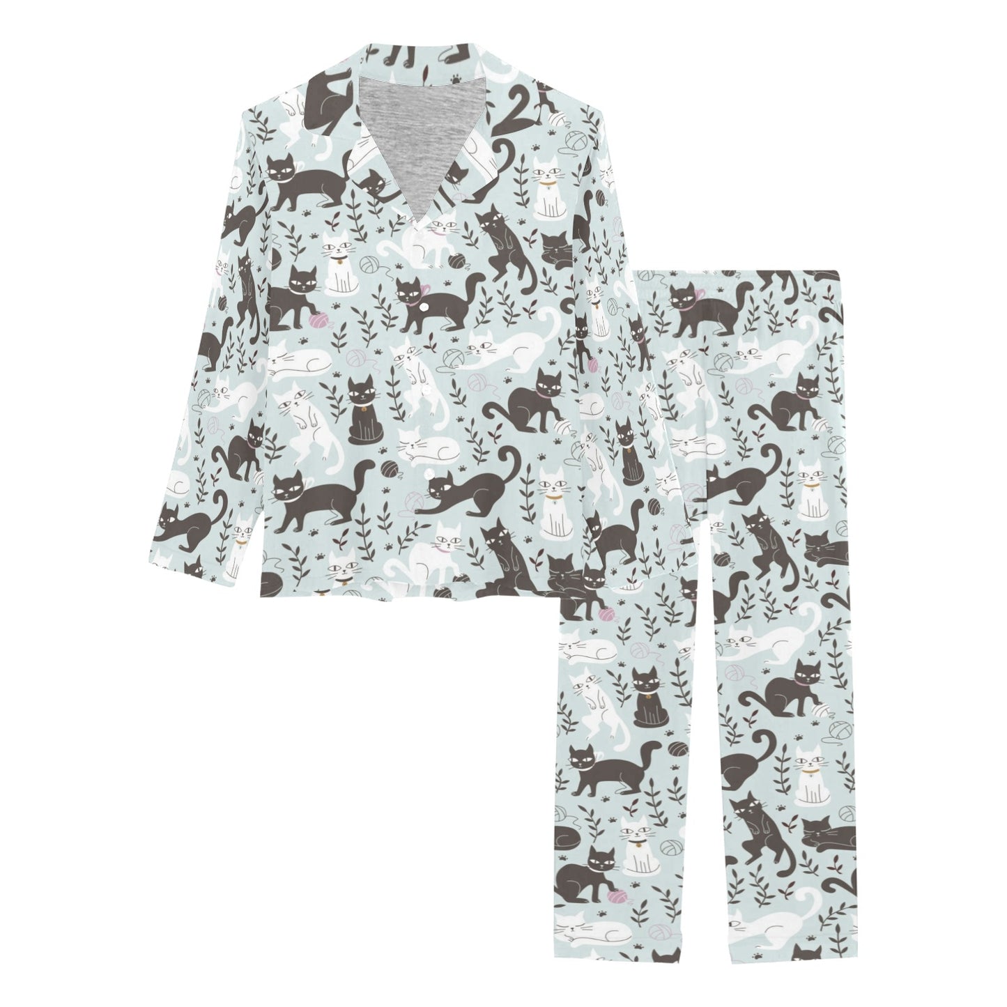 Cat Pattern Print Design 08 Women's Long Pajama Set