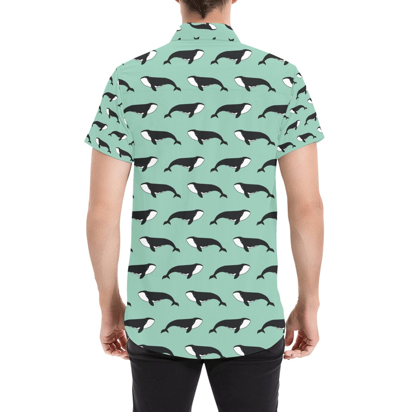 Whale Print Design LKS307 Men Short Sleeve Button Up Shirt