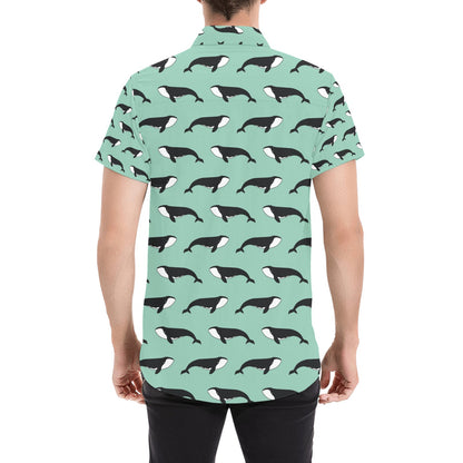 Whale Print Design LKS307 Men Short Sleeve Button Up Shirt
