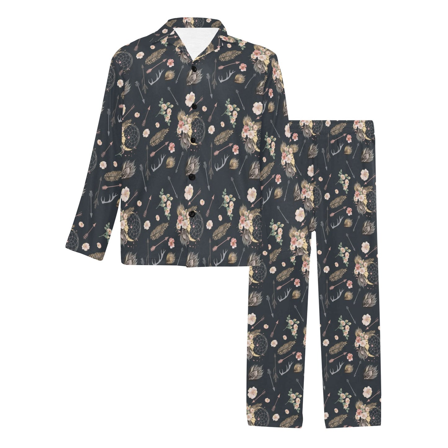 Bohemian Pattern Print Design 09 Men's Long Pajama Set