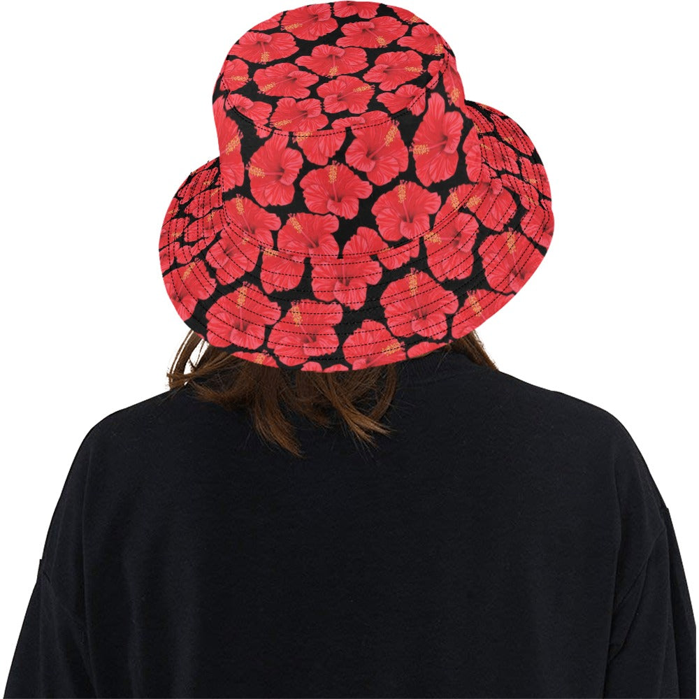 Hibiscus Red Pattern Print Design LKS306 Unisex Bucket Hat