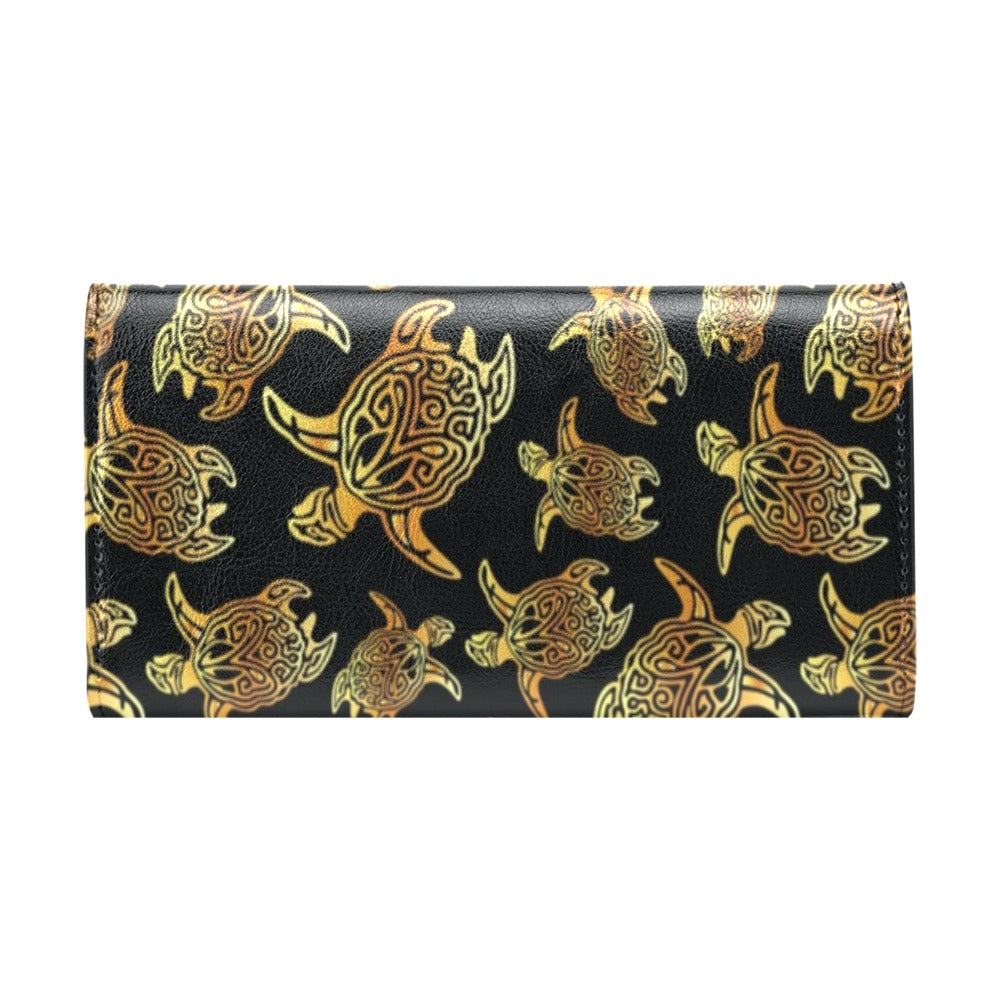 Gold Tribal Turtle Polynesian Themed Women's Trifold Wallet