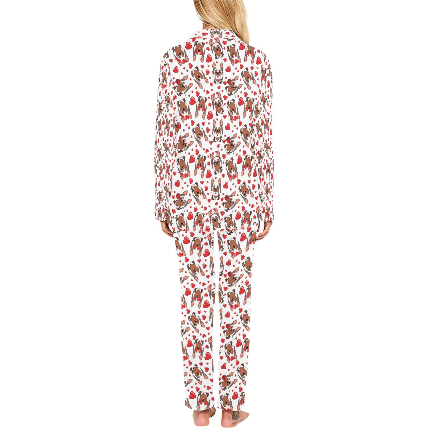 Silky Terriers Heart Print Design LKS302 Women's Long Pajama Set