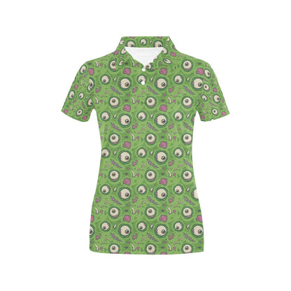 Zombie Eyes Design Pattern Print Women's Polo Shirt