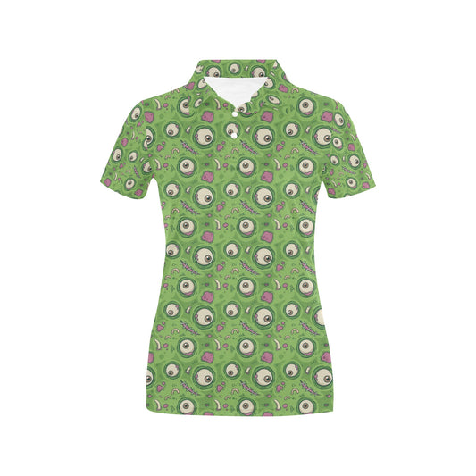 Zombie Eyes Design Pattern Print Women's Polo Shirt