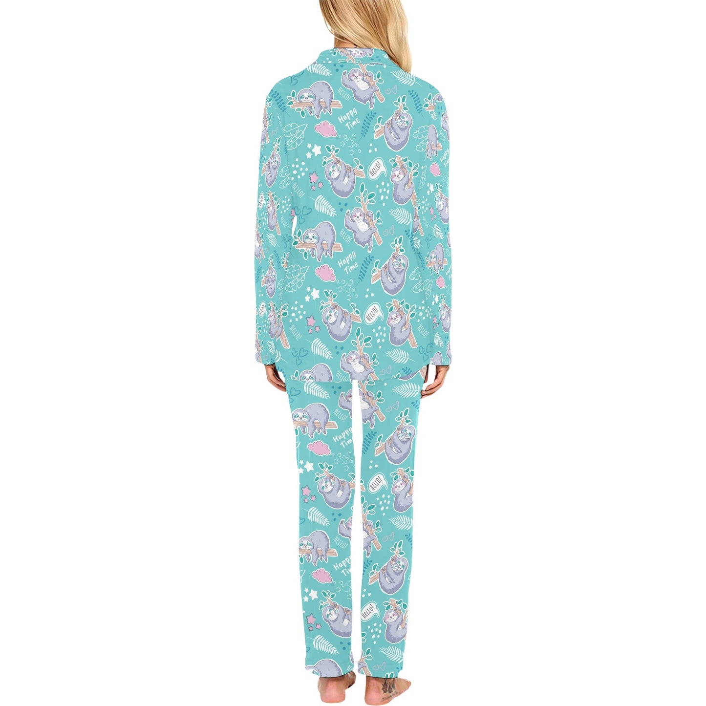 Sloth Print Design LKS309 Women's Long Pajama Set