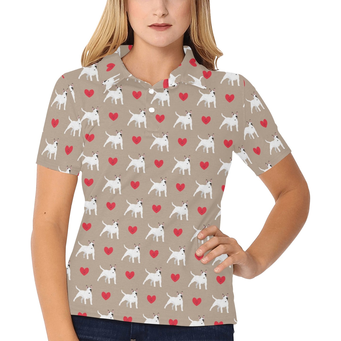 Bull Terriers Pattern Print Design 01 Women's Polo Shirt