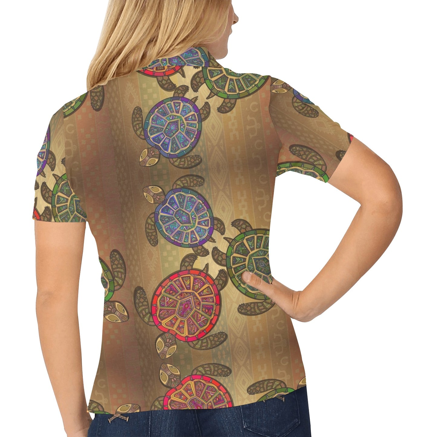 Sea Turtle Tribal Colorful Women's Polo Shirt