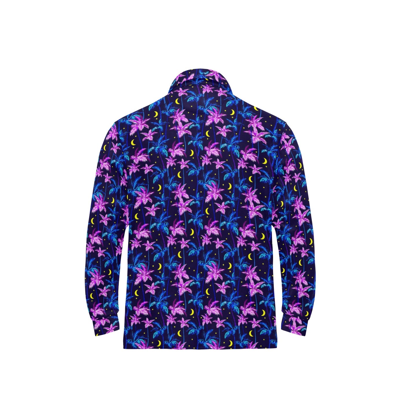Palm Tree Night Scene Design Print Long Sleeve Polo Shirt For Men's