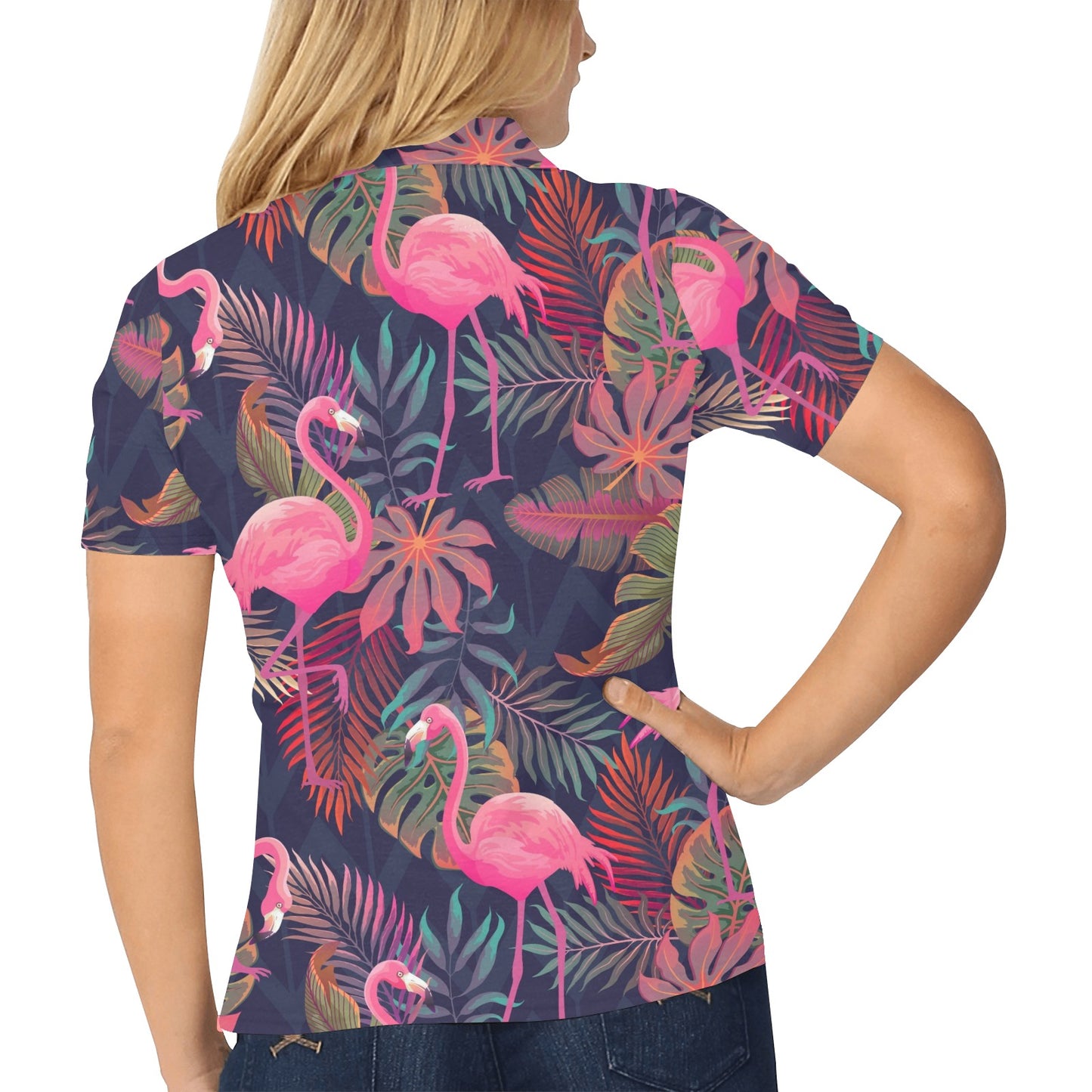 Flamingo Tropical Pattern Women's Polo Shirt