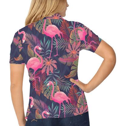 Flamingo Tropical Pattern Women's Polo Shirt