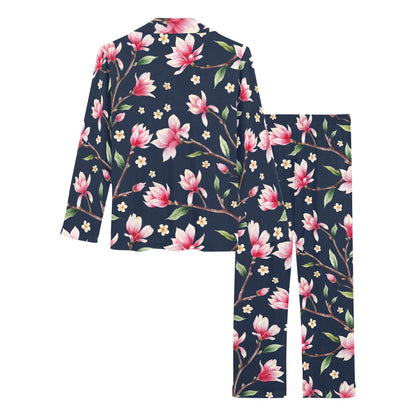 Magnolia Pattern Print Design MAG09 Women's Long Pajama Set