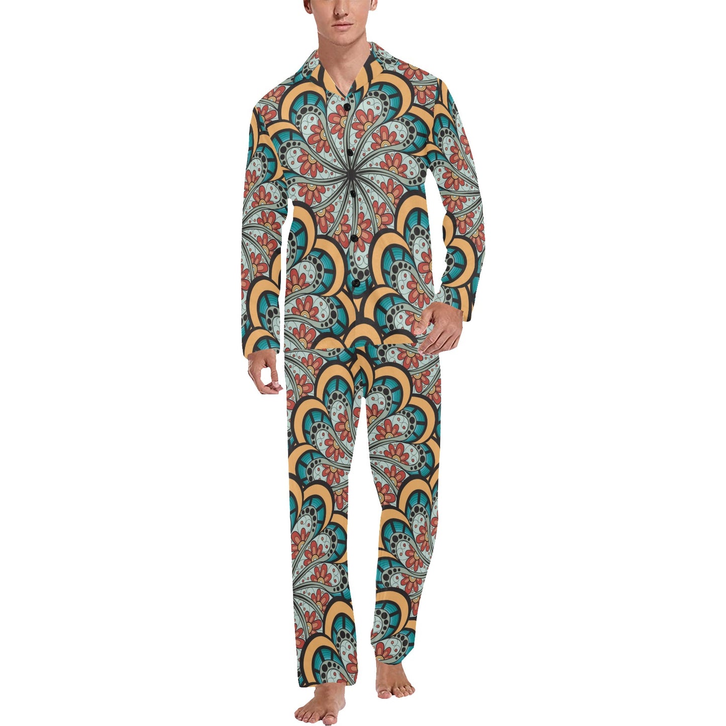Mandala Pattern Print Design 01 Men's Long Pajama Set