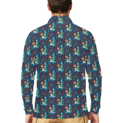 Aquarius Zodiac Pattern Print Design 03 Long Sleeve Polo Shirt For Men's