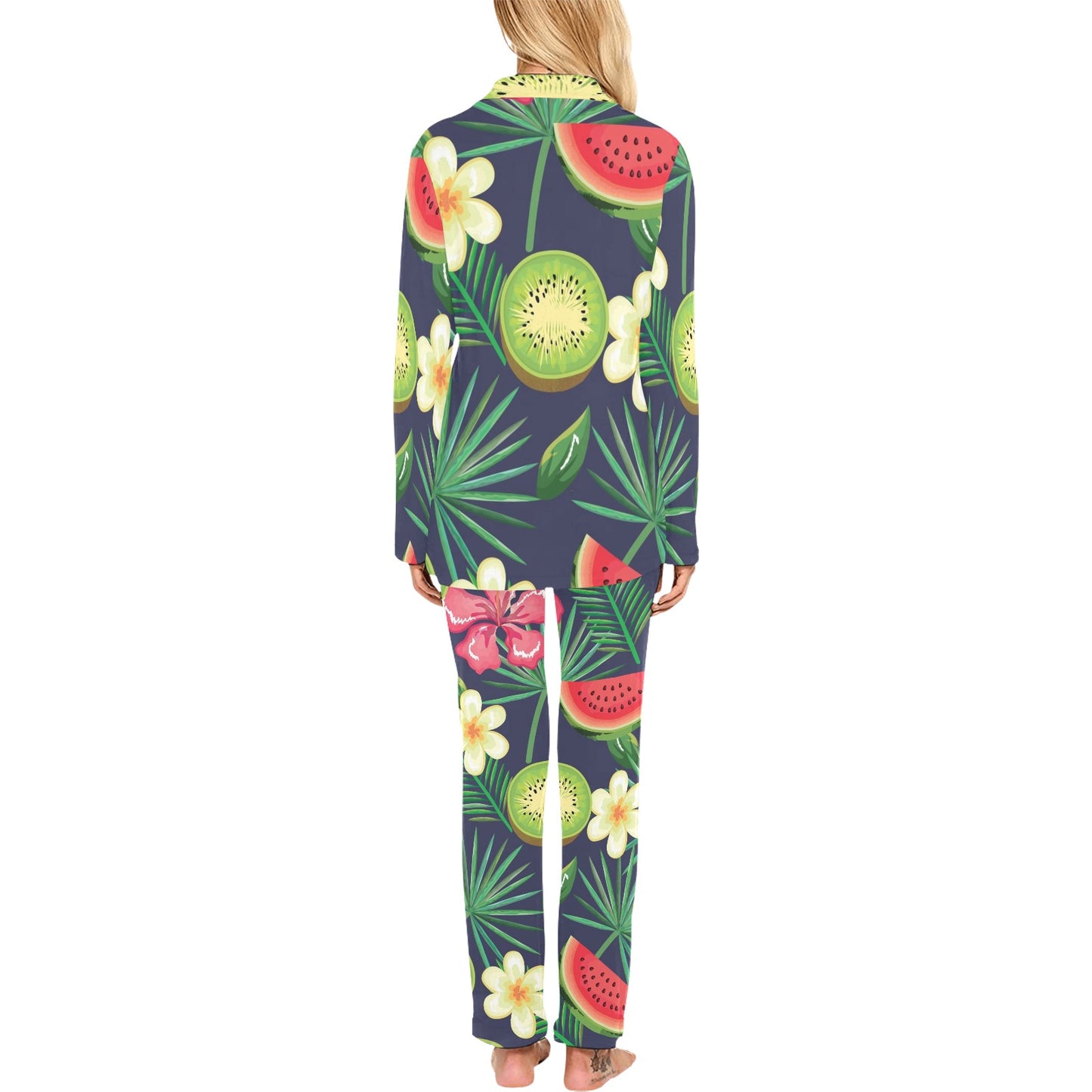 Tropical Fruits Pattern Print Design TF05 Women's Long Pajama Set