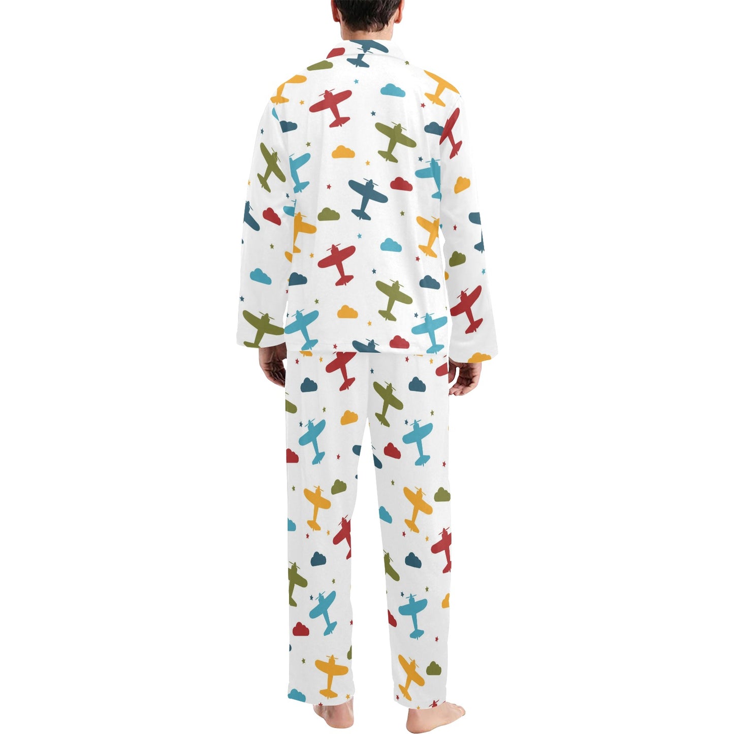 Airplane Pattern Print Design 06 Men's Long Pajama Set
